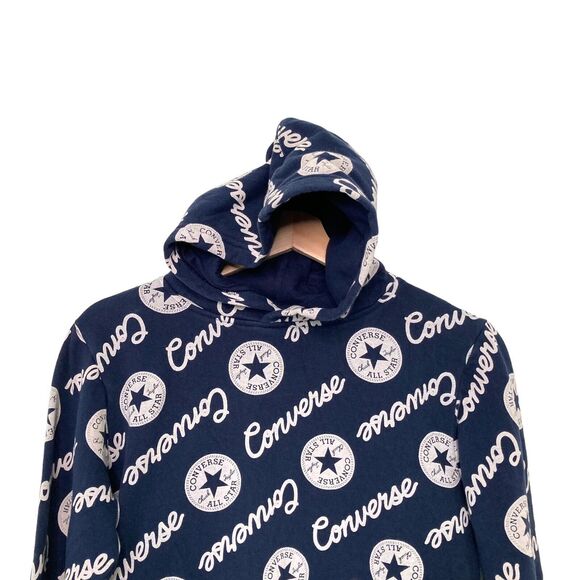 Converse Big Boys All Over Logo Print Pullover Hoodie Age 12-13 Faded Blue L - Picture 3 of 10